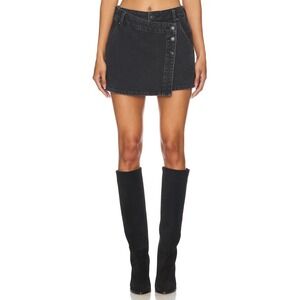 We The Free Free People Wynne Black Denim Asymmetrical Mini Skirt Size 31 NWT